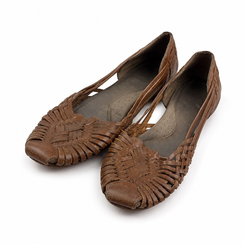 Natural Soul by Naturalizer Brown Leather Woven Huarache Flats Women's Size 11